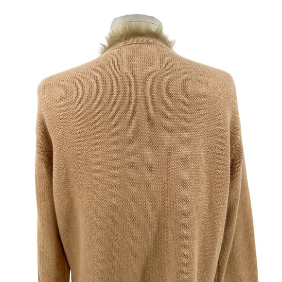 Storybook Knits Pearl Beaded Fur Trimmed Cardigan Sweater Tan Camel Size Small - Picture 10 of 14